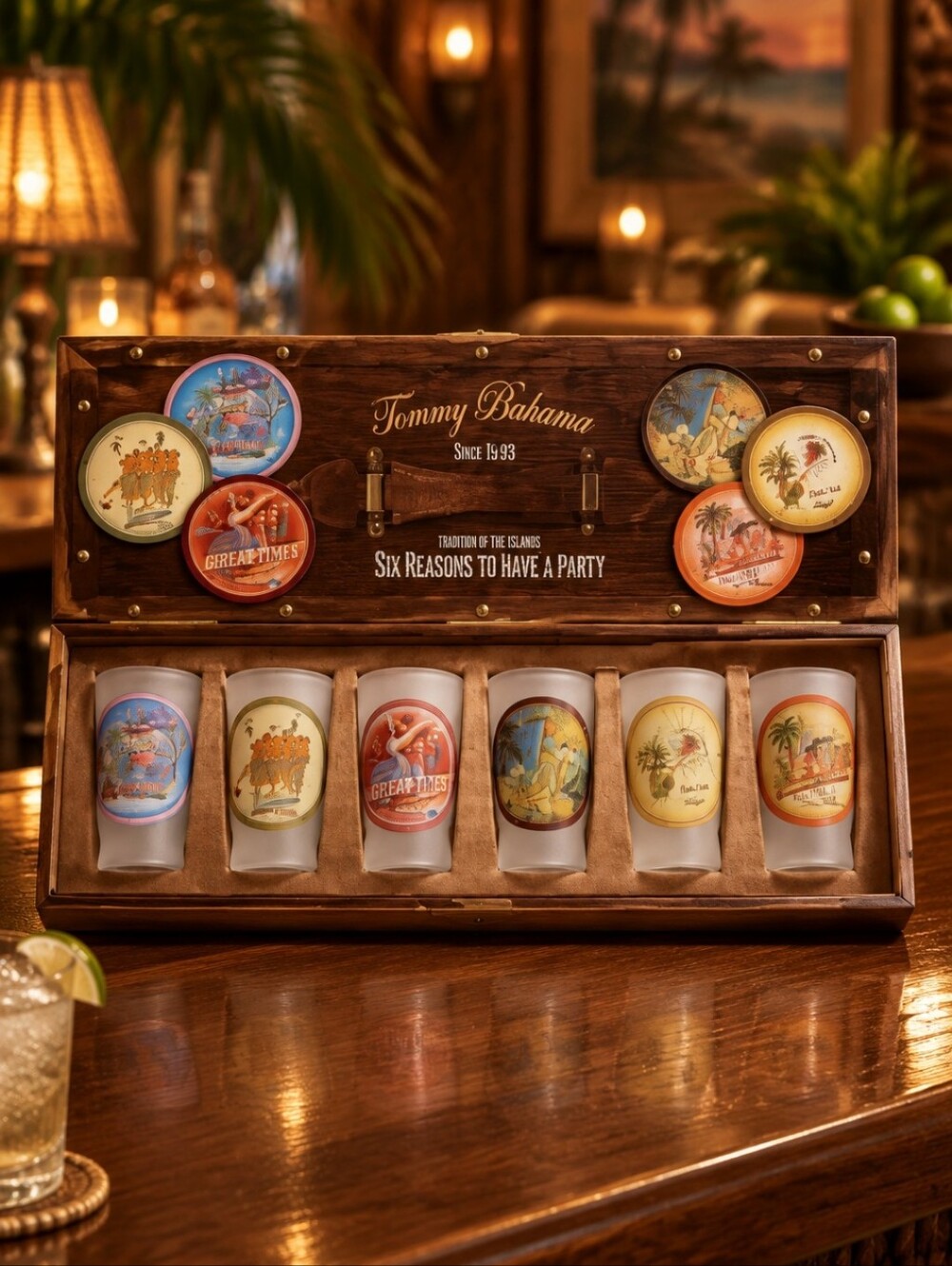Tommy Bahama Retired Decorative Brown Travel-Style Shot Glass Set Of 6